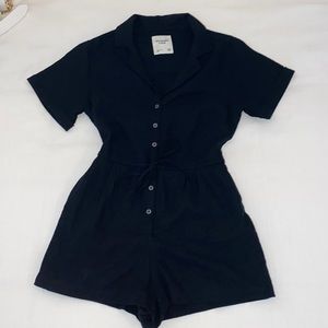 Abercrombie Black Button Up Romper w/Tie Waist and Pockets